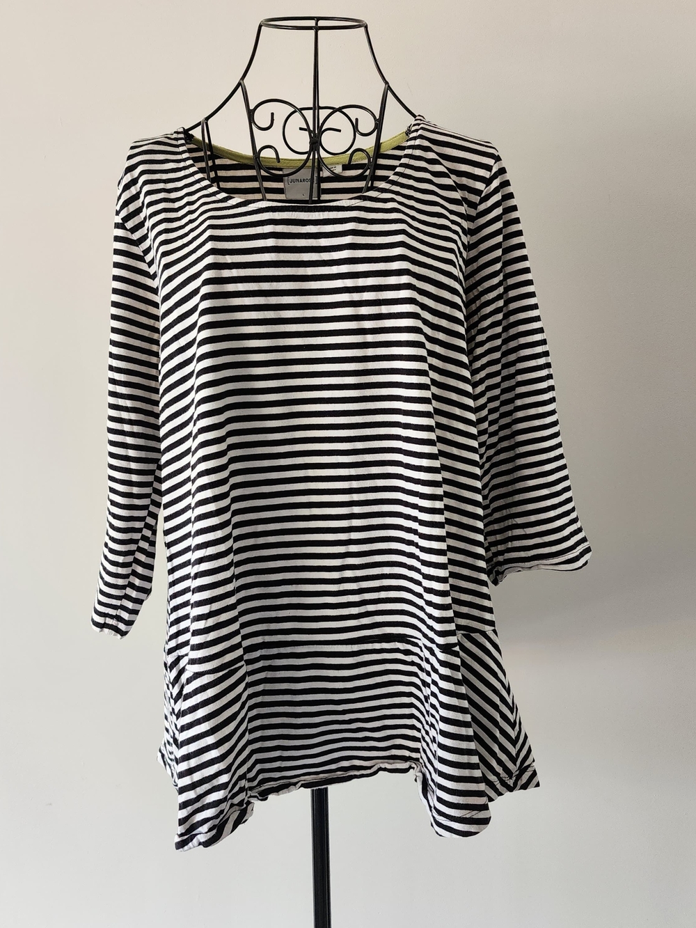 JUNAROSE Striped 3/4 Sleeve Peplum Blouse Size Women's Large Nautical Minimalist